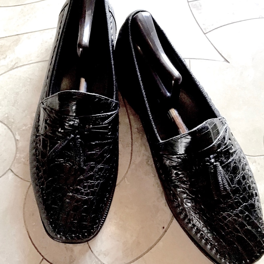 Genuine Alligator BRASS BOOTS Loafer Size 10-1/2 M; Black